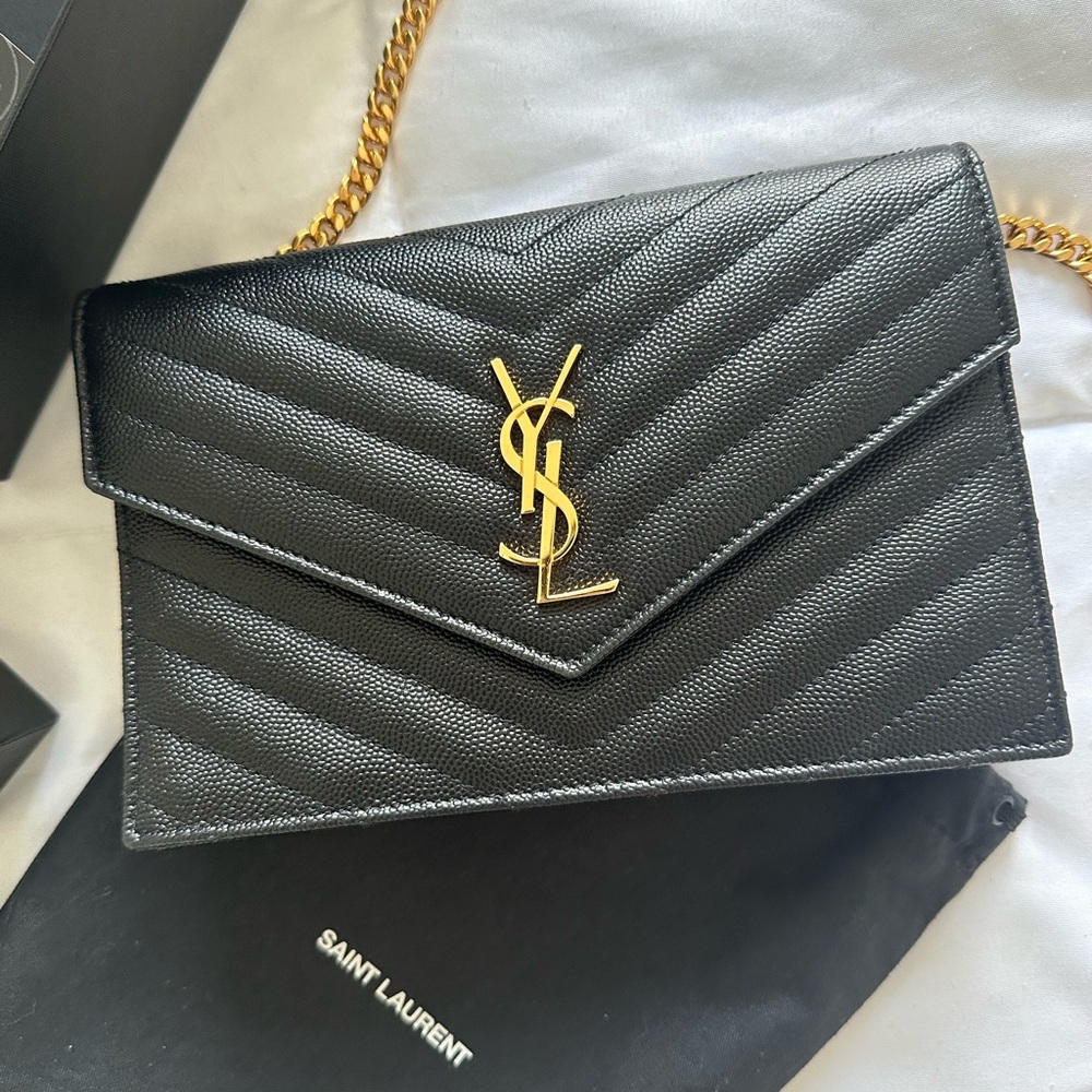 YSL Black Clutch Bag with Long Chain - Picture 4 of 6